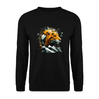 3D Löwenkopf oder Löwengesicht im Polygon Stil - Unisex Pullover - Schwarz - Vorne - Alina (178cm) & Michal (187cm)