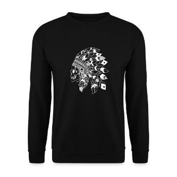 crâne avec coiffe indienne blanc et gris - Sweat-shirt Unisexe - noir - Devant - Alina (178cm) & Michal (187cm)