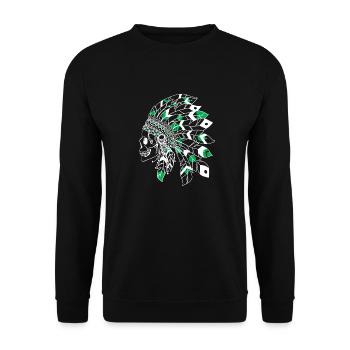 skull with white and green Indian headdress - Unisex Sweatshirt - black - Front - Alina (178cm) & Michal (187cm)