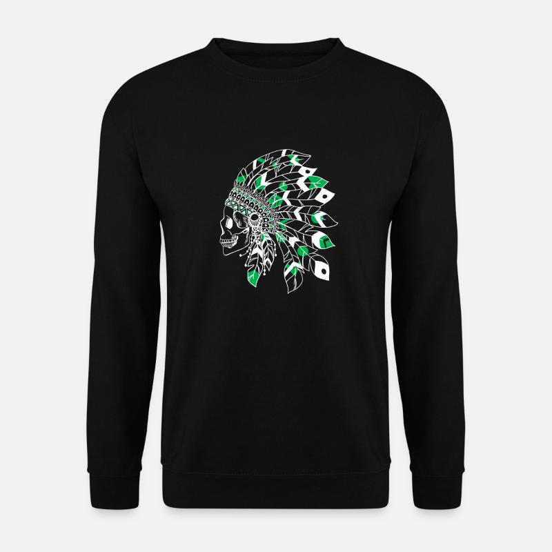 crâne avec coiffe indienne blanc et vert - Sweat-shirt Unisexe - noir