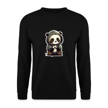Panda mit Hoodie - Unisex Pullover - Schwarz - Vorne - Alina (178cm) & Michal (187cm)