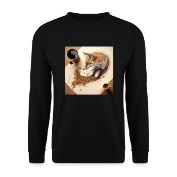 FOX0610 fox drinking a cup of coffee - Unisex Pullover - Schwarz - Vorne - Alina (178cm) & Michal (187cm)