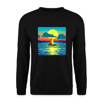 Sonnenuntergang mit Segelboot - Unisex Pullover - Schwarz - Vorne - Alina (178cm) & Michal (187cm)