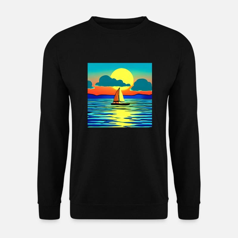 Sonnenuntergang mit Segelboot - Unisex Pullover - Schwarz