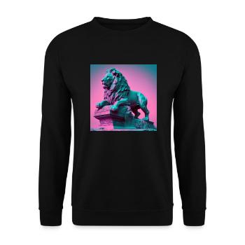 LION STATUE VAPORWAVE, modern art, neon colors - Unisex Sweatshirt - black - Front - Alina (178cm) & Michal (187cm)