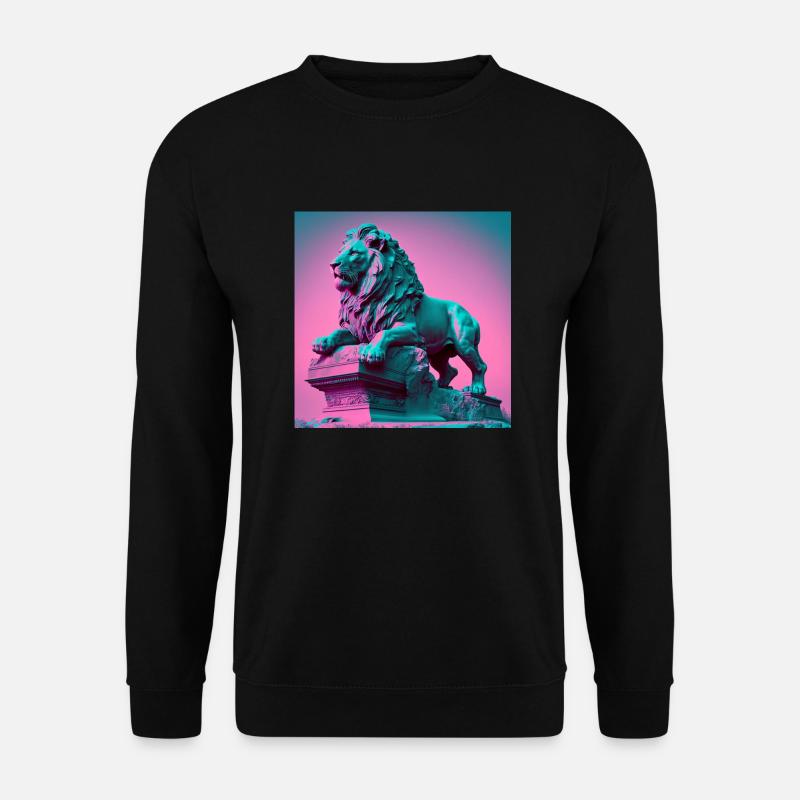 LÖWE STATUE VAPORWAVE, moderne Kunst, Neon Farben - Unisex Pullover - Schwarz