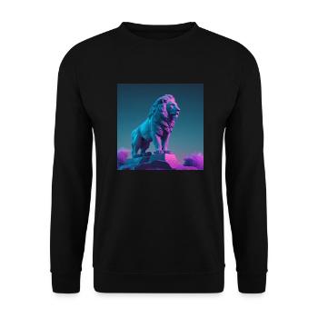 LION STATUE VAPORWAVE, modern art, neon colors - Unisex Sweatshirt - black - Front - Alina (178cm) & Michal (187cm)