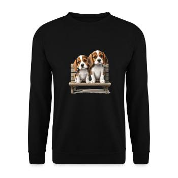 2 Beagles auf Bank Geschenk - Unisex Pullover - Schwarz - Vorne - Alina (178cm) & Michal (187cm)