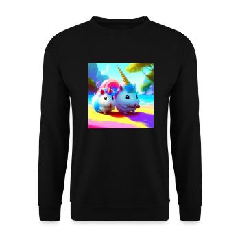 Einhorn Hamster Essen - Unisex Pullover - Schwarz - Vorne - Alina (178cm) & Michal (187cm)