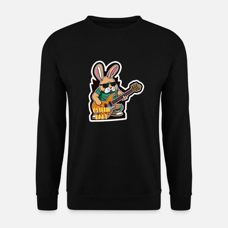 Hoppelnder Gitarrenheld, Rock Hase, Ostern Sticker - Unisex Pullover - Schwarz