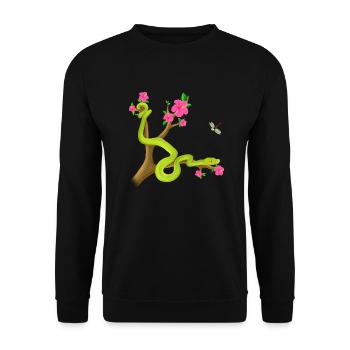 The Green Python snake on the tree with flowers - Unisex Sweatshirt - black - Front - Alina (178cm) & Michal (187cm)