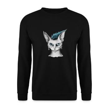 katze mit punk frisur - Unisex Pullover - Schwarz - Vorne - Alina (178cm) & Michal (187cm)