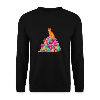 Katze Weihnachten Hauskatze X-Mas Kätzchen Kater - Unisex Pullover - Schwarz - Vorne - Alina (178cm) & Michal (187cm)