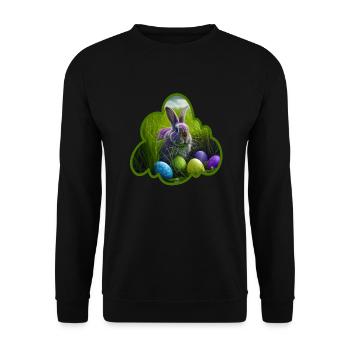 Zum Osterfest Lustiges Osterhasen - Unisex Pullover - Schwarz - Vorne - Alina (178cm) & Michal (187cm)