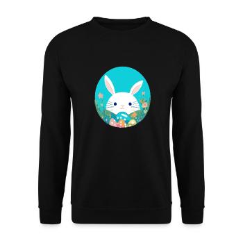 Süßer Osterhase-Cartoon mit bunten Eiern - Unisex Pullover - Schwarz - Vorne - Alina (178cm) & Michal (187cm)