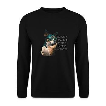 Bücher und Kaffee und Hunde und soziale Gerechtigkeit - Unisex Pullover - Schwarz - Vorne - Alina (178cm) & Michal (187cm)