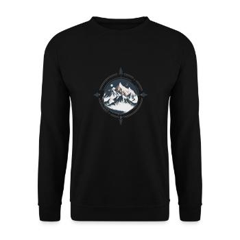 Minimalistischer Kompass mit Bergen - Unisex Pullover - Schwarz - Vorne - Alina (178cm) & Michal (187cm)