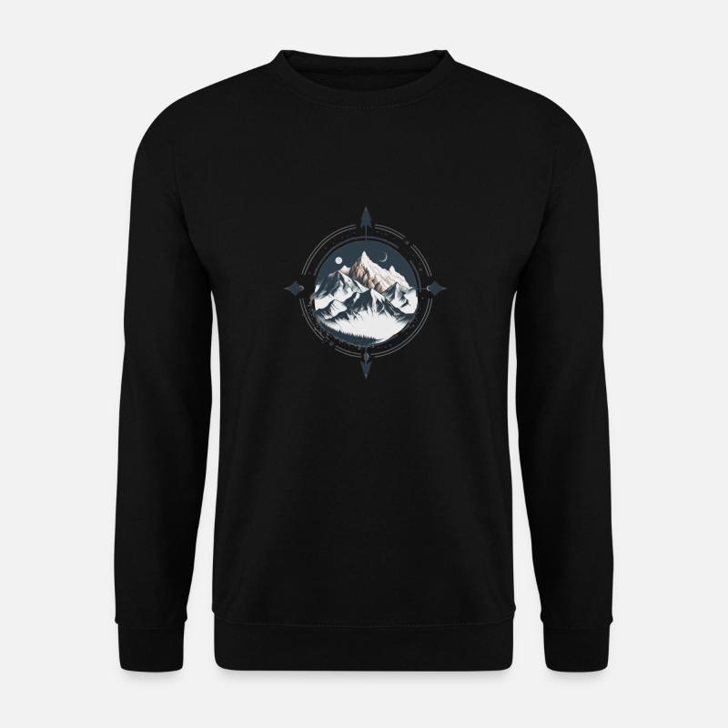 Minimalistischer Kompass mit Bergen - Unisex Pullover - Schwarz