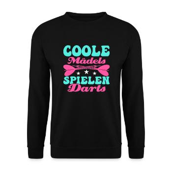 Coole Mädels spielen Darts Dartscheibe Team Dartsp - Unisex Pullover - Schwarz - Vorne - Alina (178cm) & Michal (187cm)