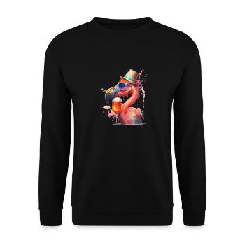 Lustiger Flamingo mit Bier und Sonnenbrille - Unisex Pullover - Schwarz - Vorne - Alina (178cm) & Michal (187cm)