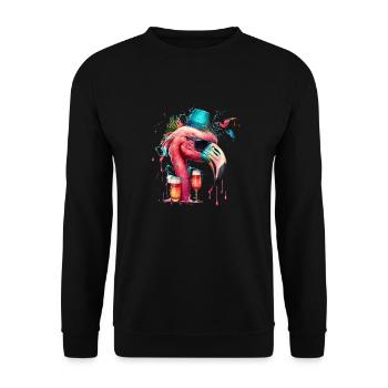 Bier Flamingo mit Party Hut - Unisex Pullover - Schwarz - Vorne - Alina (178cm) & Michal (187cm)
