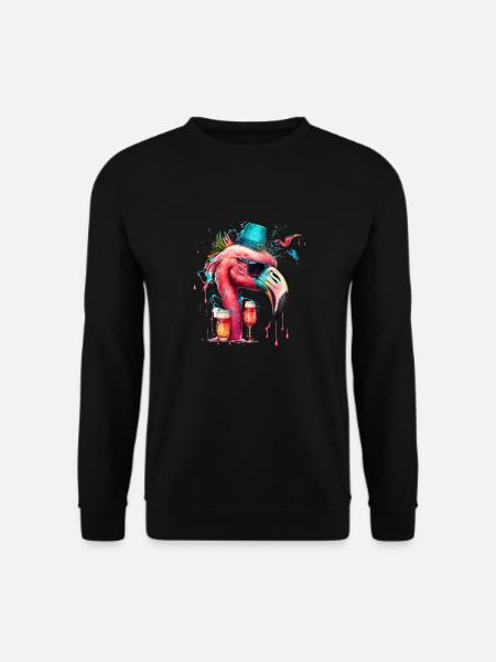 Beer Flamingo with Party Hat - Unisex Sweatshirt - black