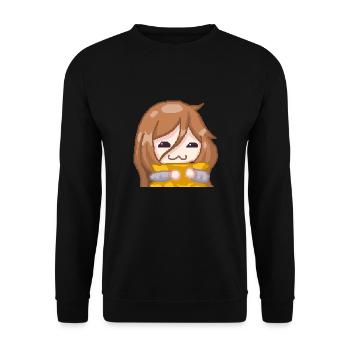 PillowG1rl Emote mit orangenem Kissen - Unisex Pullover - Schwarz - Vorne - Alina (178cm) & Michal (187cm)
