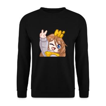 PillowG1rl Emote mit Hi und Peace-Zeichen - Unisex Pullover - Schwarz - Vorne - Alina (178cm) & Michal (187cm)