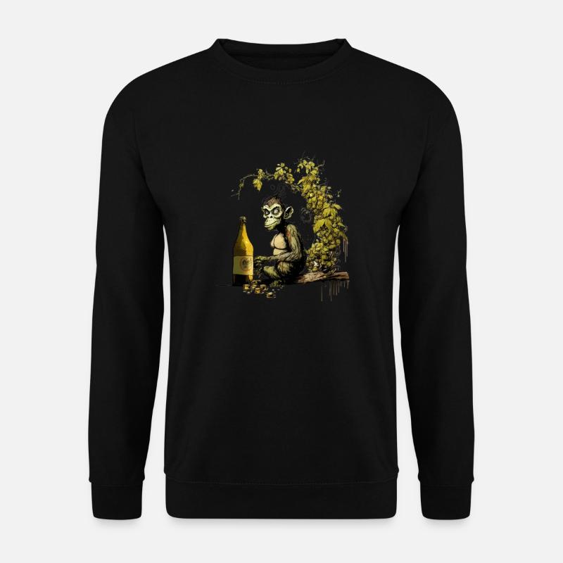 Funny beer-brewing chimpanzee with hops - Unisex Sweatshirt - black