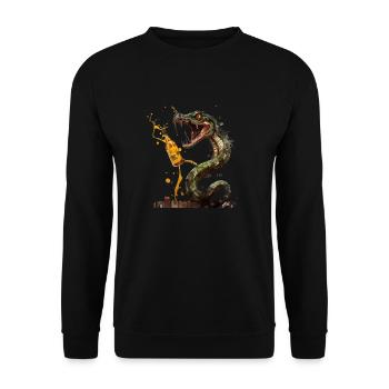 Gefährlich coole Schlange mit Bier - Unisex Pullover - Schwarz - Vorne - Alina (178cm) & Michal (187cm)