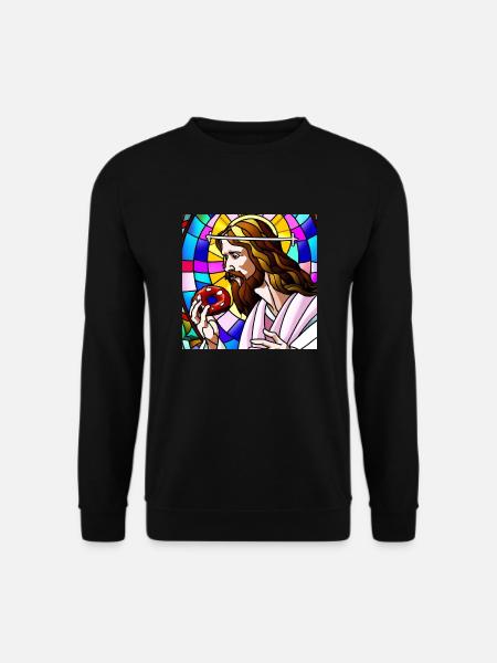 AI Shirt - Jesus eating a donut on a church window - Unisex Pullover - Schwarz