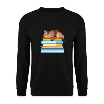 Cat Books Cat Book Kitten Reading Domestic Cat - Unisex Sweatshirt - black - Front - Alina (178cm) & Michal (187cm)