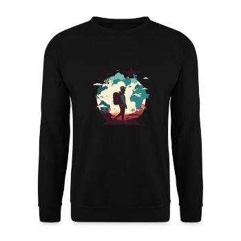 L’envie de voyager, les avions dans le ciel et les randonneurs - Sweat-shirt Unisexe - noir - Devant - Alina (178cm) & Michal (187cm)