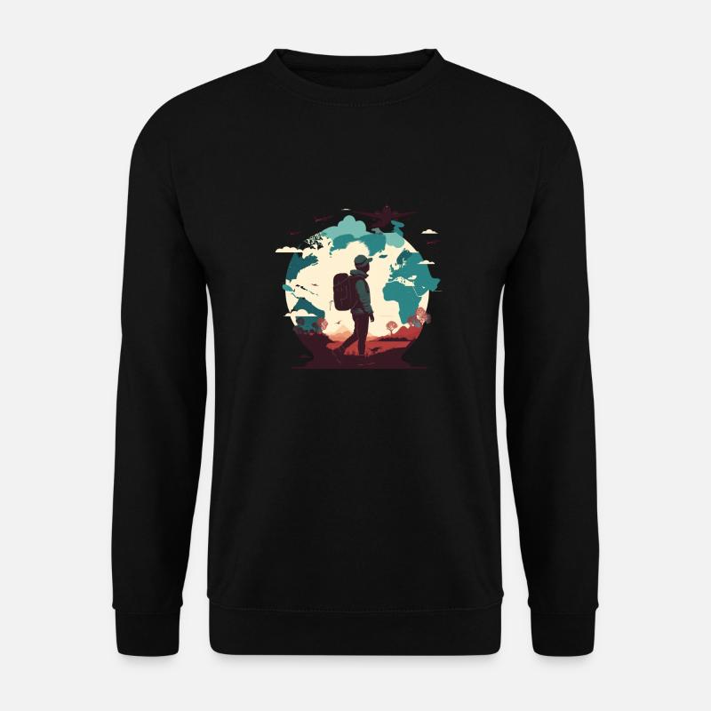 Fernweh, Flugzeuge am Himmel und Wanderer - Unisex Pullover - Schwarz