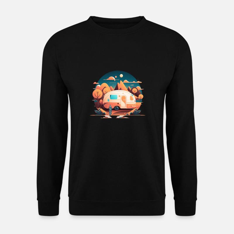 Campen mit Wohnwagen in der Natur - Unisex Pullover - Schwarz