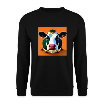 Vache noire et blanche sur fond orange - Sweat-shirt Unisexe - noir - Devant - Alina (178cm) & Michal (187cm)