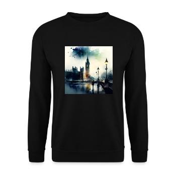 London Landschaft Big Ben Aquarell - Unisex Pullover - Schwarz - Vorne - Alina (178cm) & Michal (187cm)