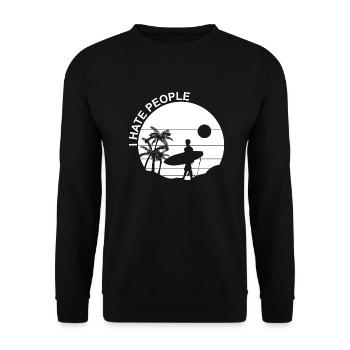 Surfing Surfboard Surfer Geschenkidee - Unisex Pullover - Schwarz - Vorne - Alina (178cm) & Michal (187cm)