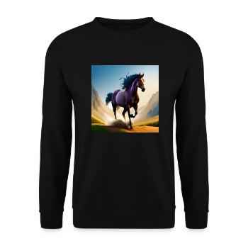 Galloping horse in sand - Unisex Sweatshirt - black - Front - Alina (178cm) & Michal (187cm)