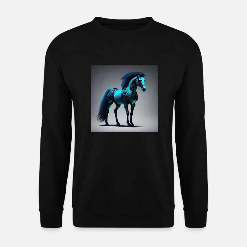 Blaues Cyborg-Pferd - Unisex Pullover - Schwarz