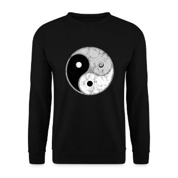 Dreifaches Yin Yang, Gankyil, Tao, Zen Buddhismus - Unisex Pullover - Schwarz - Vorne - Alina (178cm) & Michal (187cm)