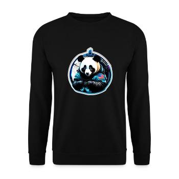Panda Astronaut futuristisch - Unisex Pullover - Schwarz - Vorne - Alina (178cm) & Michal (187cm)