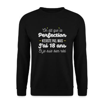 18 ans de perfection / humour anniversaire 18 ans - Sweat-shirt Unisexe - noir - Devant - Alina (178cm) & Michal (187cm)