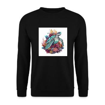 Wunderschöne Schildkröte schwimmt im Korallenriff - Unisex Pullover - Schwarz - Vorne - Alina (178cm) & Michal (187cm)