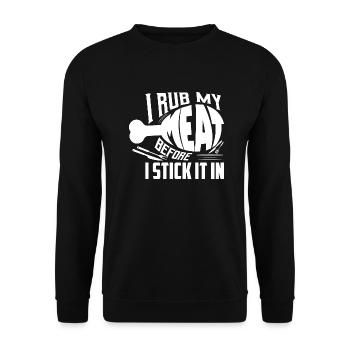 Je frotte ma viande avant de la coller dans un barbecue grillé sm - Sweat-shirt Unisexe - noir - Devant - Alina (178cm) & Michal (187cm)