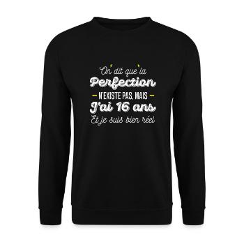 perfection 16 ans / cadeau anniversaire 16 ans - Sweat-shirt Unisexe - noir - Devant - Alina (178cm) & Michal (187cm)
