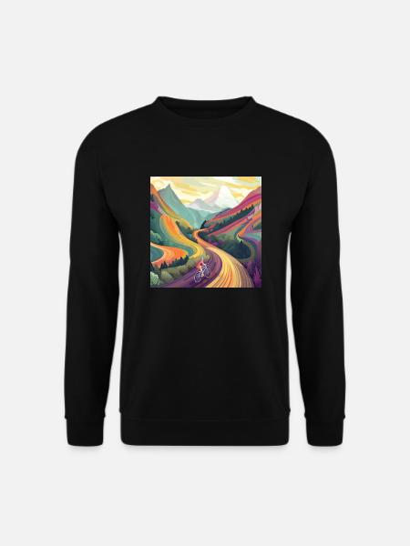 Radfahrerin Bergauffahrt bei Sonnenuntergang - Unisex Pullover - Schwarz
