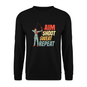 Aim Shoot Sweat Repeat Bow & Arrows Target Archery - Unisex Pullover - Schwarz - Vorne - Alina (178cm) & Michal (187cm)