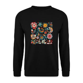 Blumen und Vögel - Unisex Pullover - Schwarz - Vorne - Alina (178cm) & Michal (187cm)