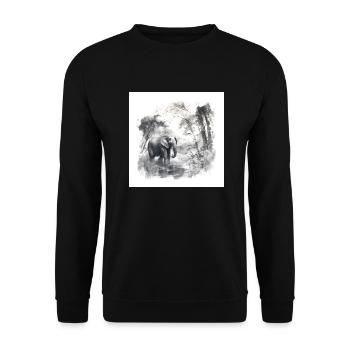 Aquarellzeichnung Elefant im Wald - Unisex Pullover - Schwarz - Vorne - Alina (178cm) & Michal (187cm)